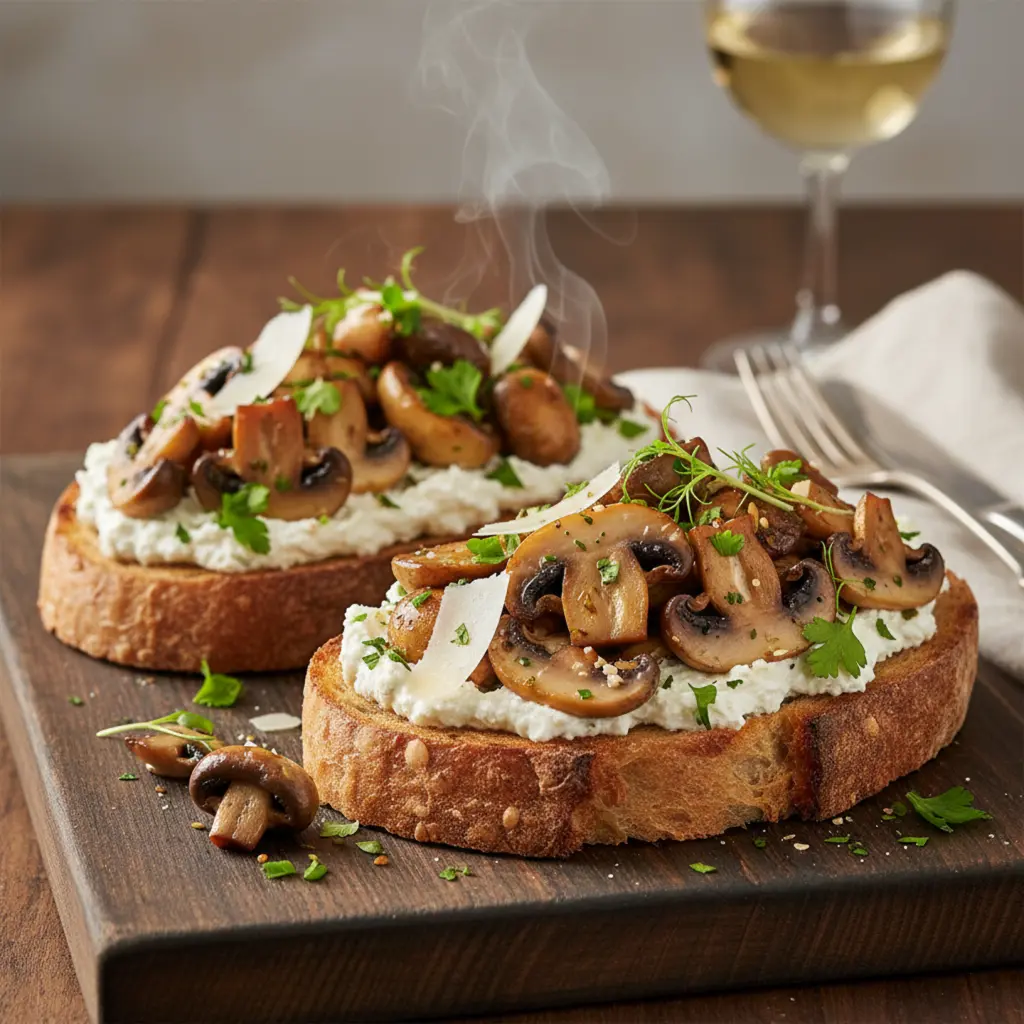 Plato de Tostadas Gourmet de Portobello y Ricotta